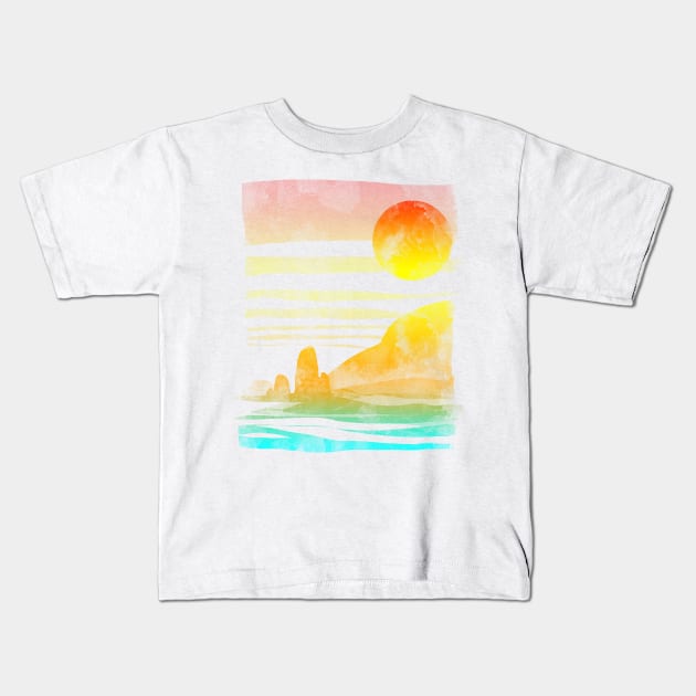 landscape painted with tea-white version Kids T-Shirt by kharmazero